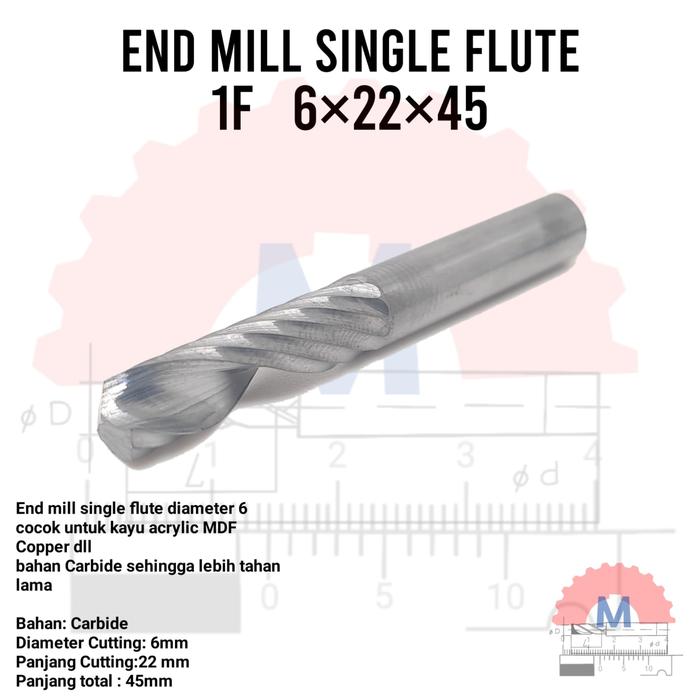 Single Flute End Mill 6mm CNC Router Bit Spiral 1F