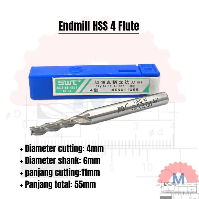 HSS End Mill 4 Flute Milling Cutter HSS Endmill