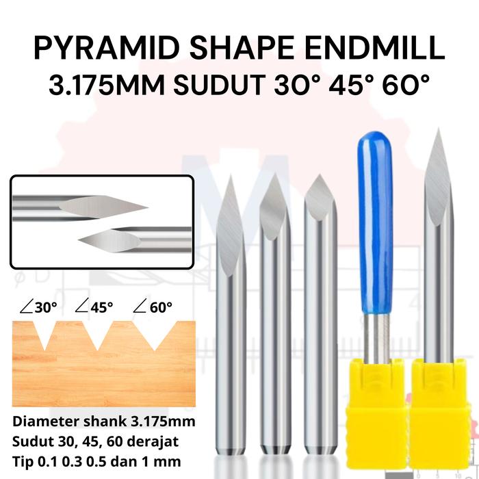 Mata Grafir V Bit Pyramid CNC Engraving Shank 3.175mm