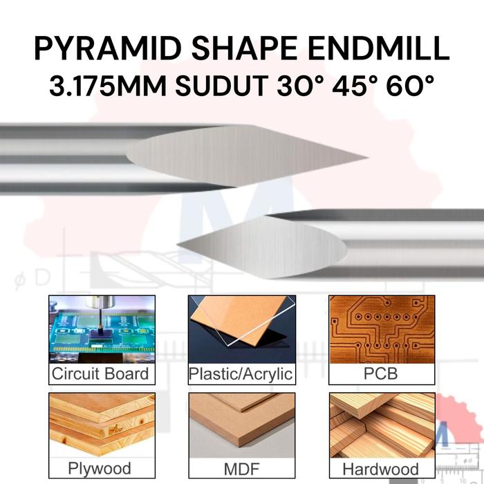 Mata Grafir V Bit Pyramid CNC Engraving Shank 3.175mm