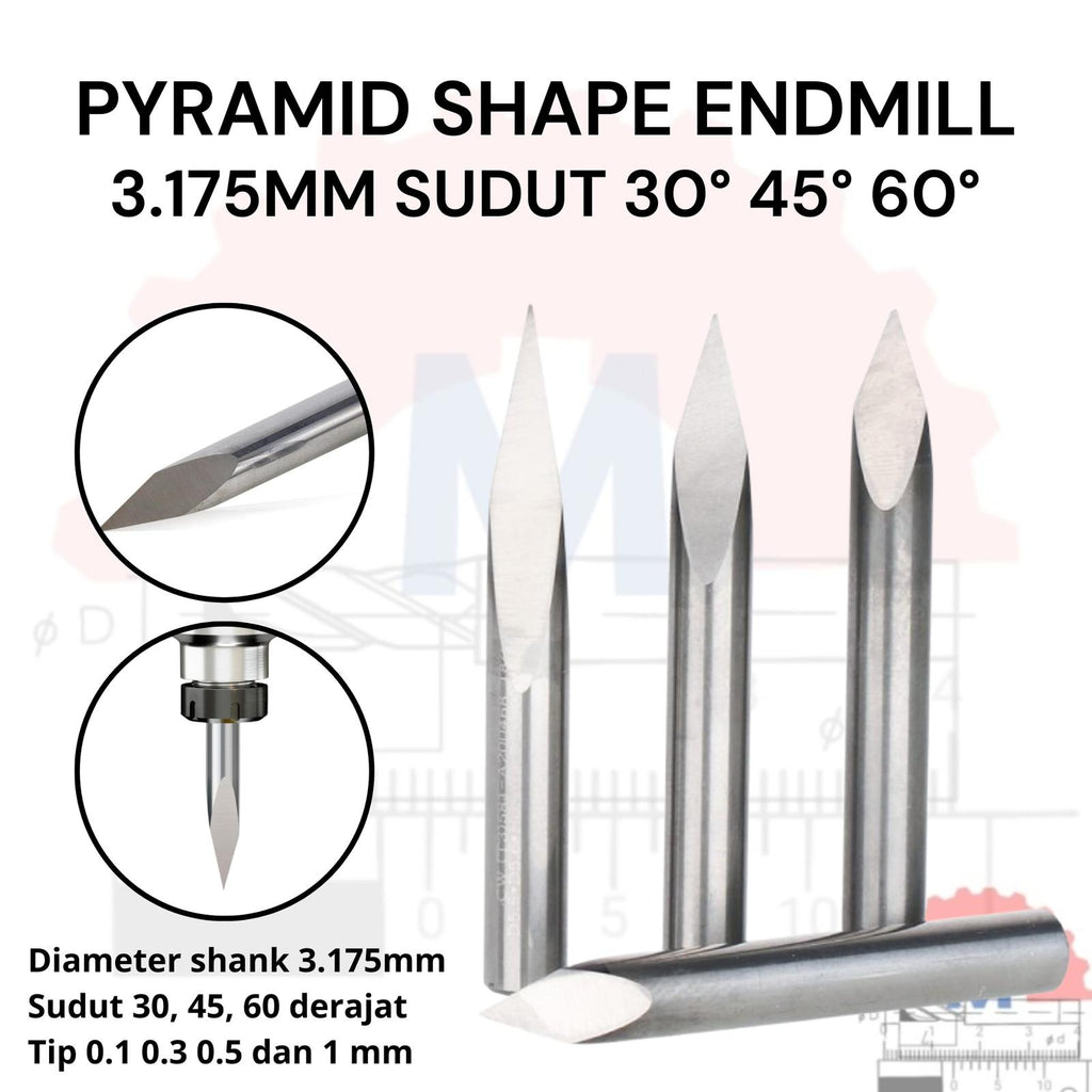Mata Grafir V Bit Pyramid CNC Engraving Shank 3.175mm