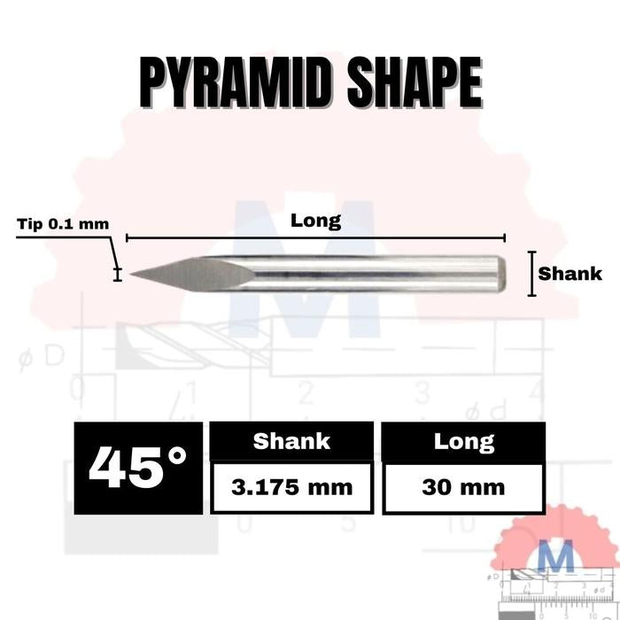 Mata Grafir V Bit Pyramid CNC Engraving Shank 3.175mm
