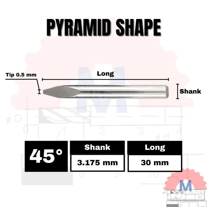 Mata Grafir V Bit Pyramid CNC Engraving Shank 3.175mm