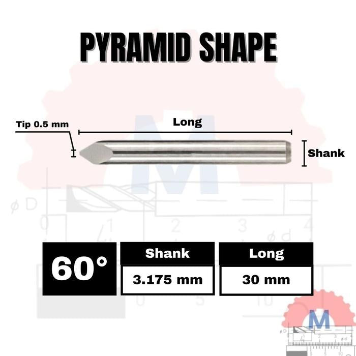 Mata Grafir V Bit Pyramid CNC Engraving Shank 3.175mm