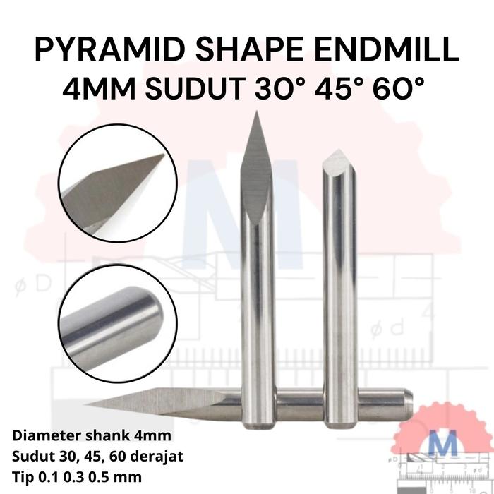 Mata Grafir V Bit Pyramid CNC Router Carbide Shank 4mm