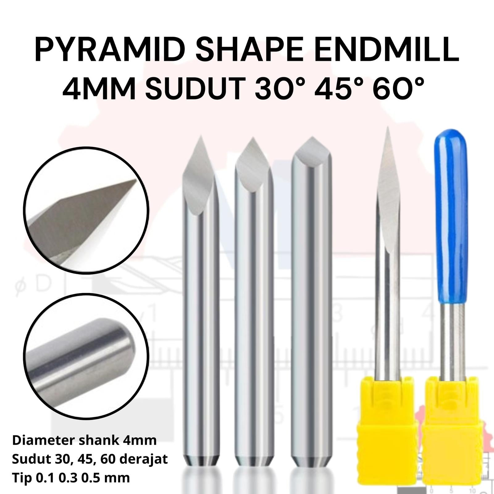 Mata Grafir V Bit Pyramid CNC Router Carbide Shank 4mm