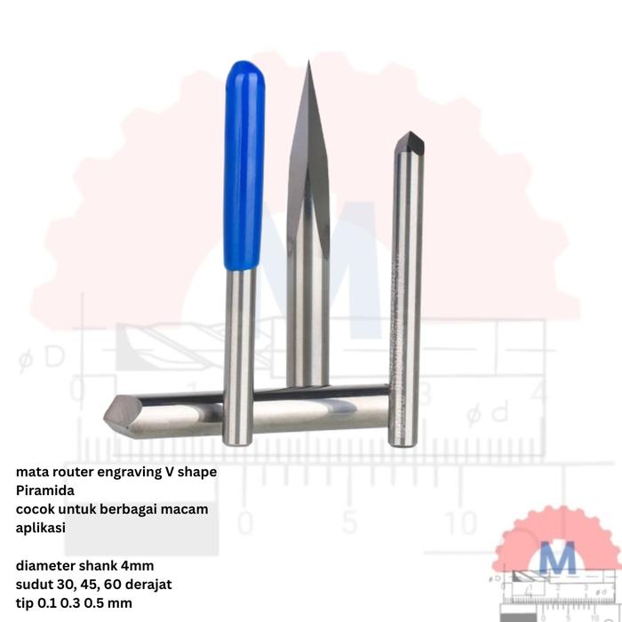 Mata Grafir V Bit Pyramid CNC Router Carbide Shank 4mm
