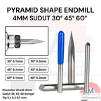 Mata Grafir V Bit Pyramid CNC Router Carbide Shank 4mm