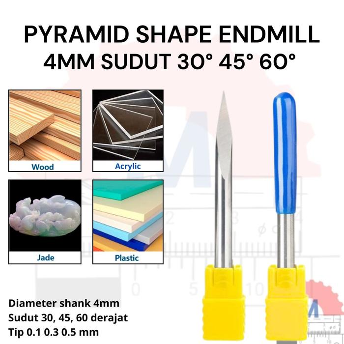 Mata Grafir V Bit Pyramid CNC Router Carbide Shank 4mm