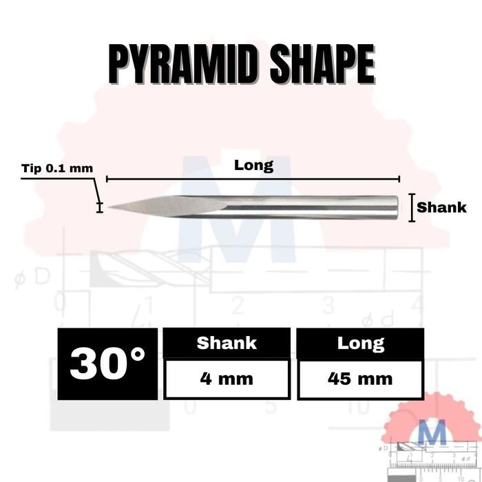 Mata Grafir V Bit Pyramid CNC Router Carbide Shank 4mm