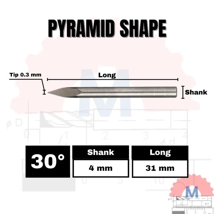 Mata Grafir V Bit Pyramid CNC Router Carbide Shank 4mm