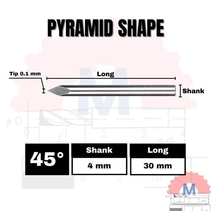 Mata Grafir V Bit Pyramid CNC Router Carbide Shank 4mm