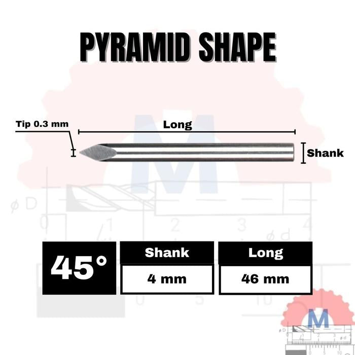 Mata Grafir V Bit Pyramid CNC Router Carbide Shank 4mm