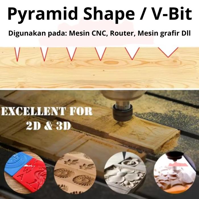 Mata Grafir V Bit Pyramid CNC Router Carbide Shank 6mm