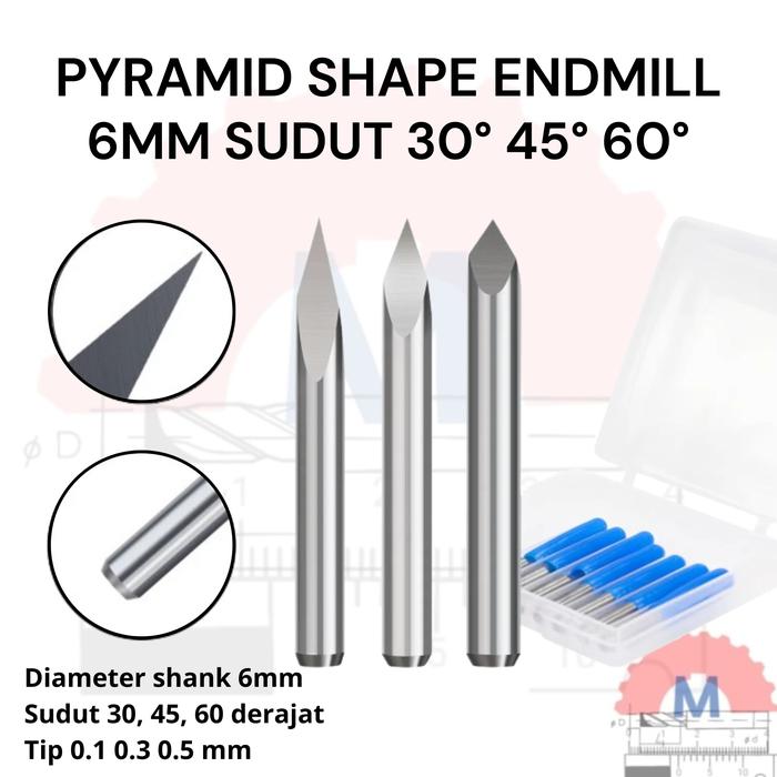 Mata Grafir V Bit Pyramid CNC Router Carbide Shank 6mm