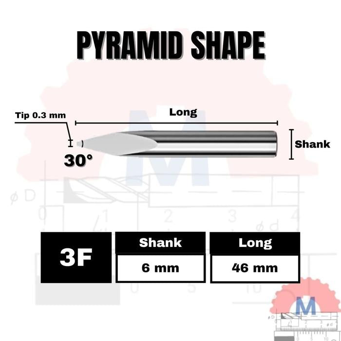 Mata Grafir V Bit Pyramid CNC Router Carbide Shank 6mm