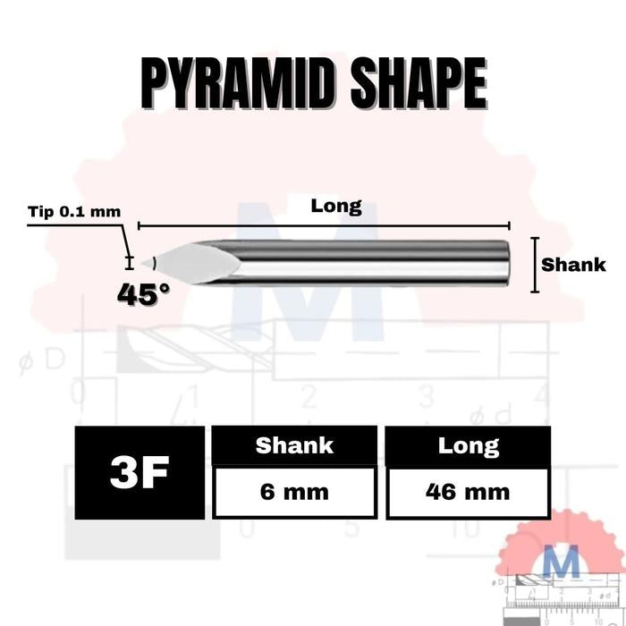 Mata Grafir V Bit Pyramid CNC Router Carbide Shank 6mm