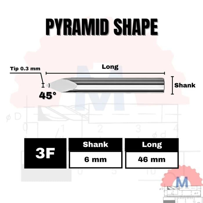 Mata Grafir V Bit Pyramid CNC Router Carbide Shank 6mm