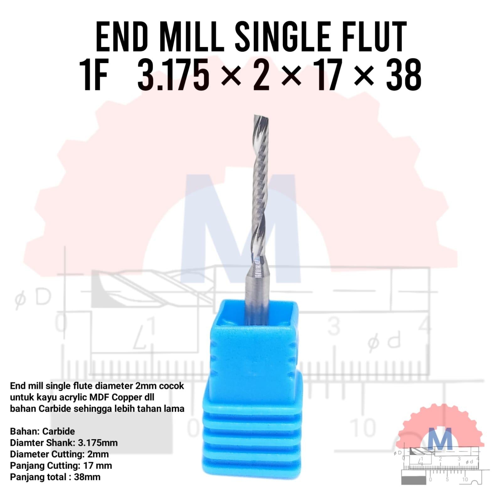 Endmill 1F Spiral 2mm Single Flute CNC Router Bit  CL 17