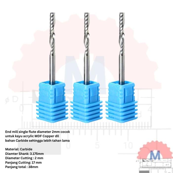 Endmill 1F Spiral 2mm Single Flute CNC Router Bit  CL 17
