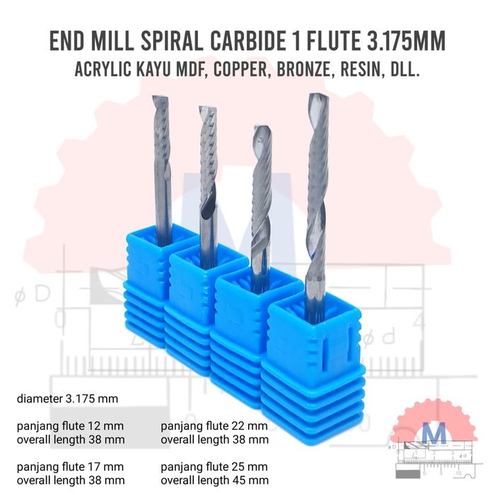 Endmill 1F Spiral 3.175mm Single Flute CNC Router Bit