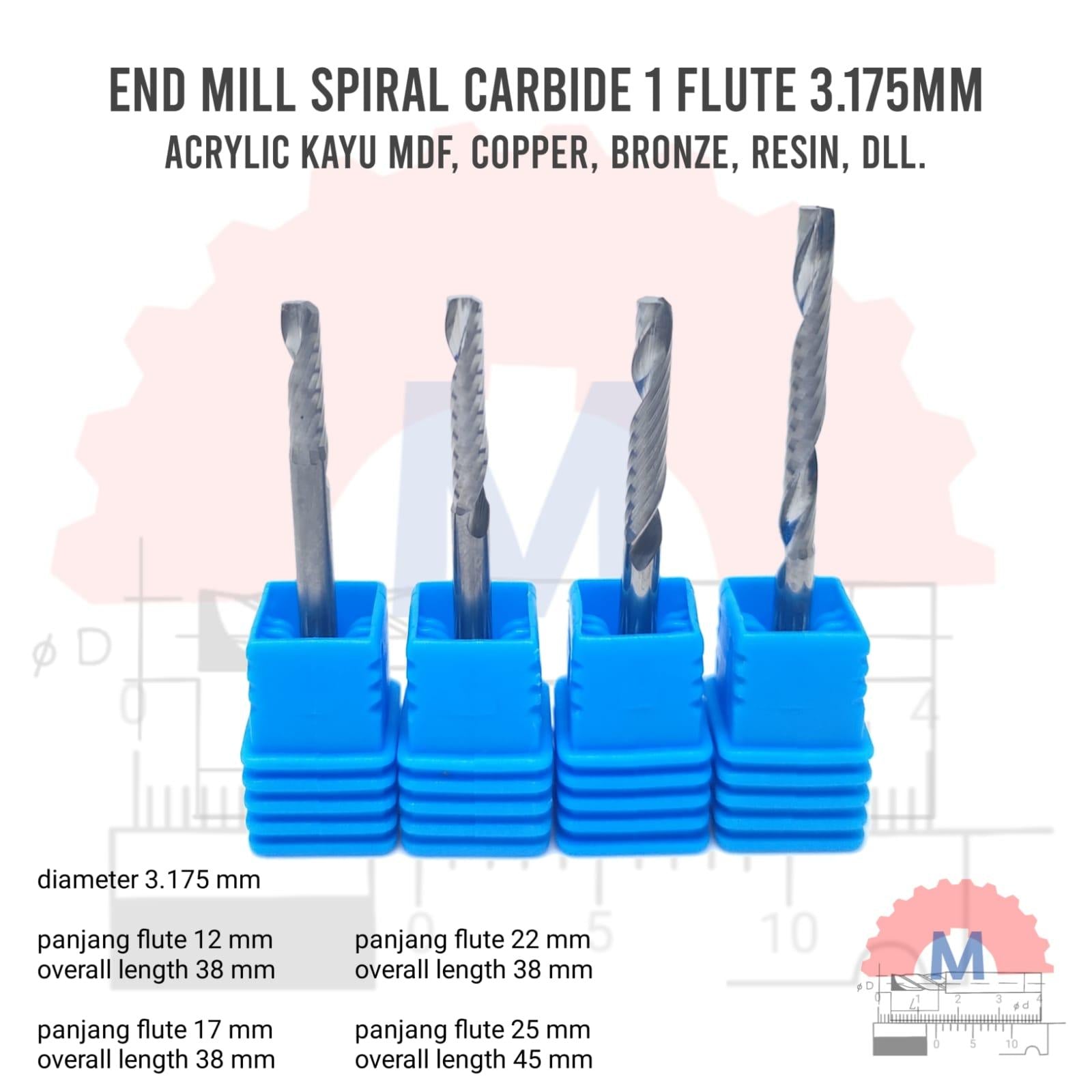 Endmill 1F Spiral 3.175mm Single Flute CNC Router Bit