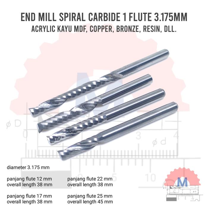 Endmill 1F Spiral 3.175mm Single Flute CNC Router Bit