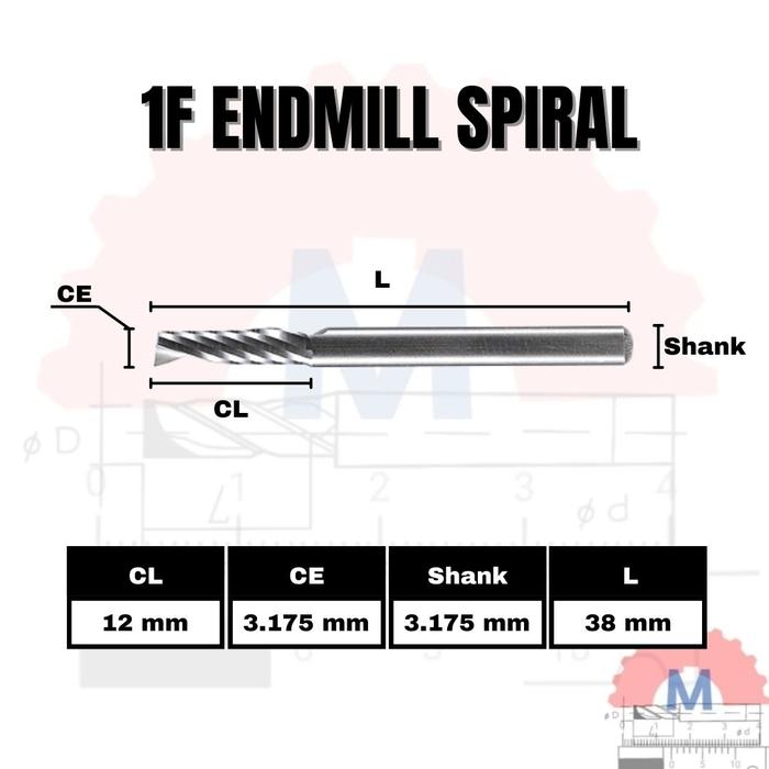 Endmill 1F Spiral 3.175mm Single Flute CNC Router Bit