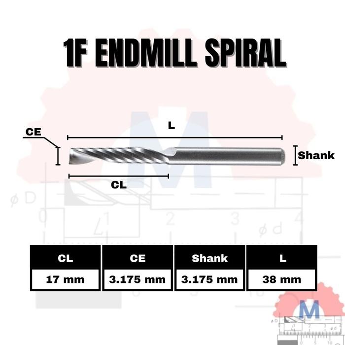 Endmill 1F Spiral 3.175mm Single Flute CNC Router Bit