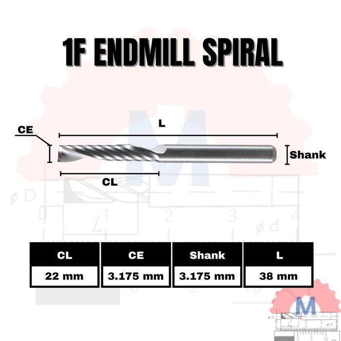 Endmill 1F Spiral 3.175mm Single Flute CNC Router Bit