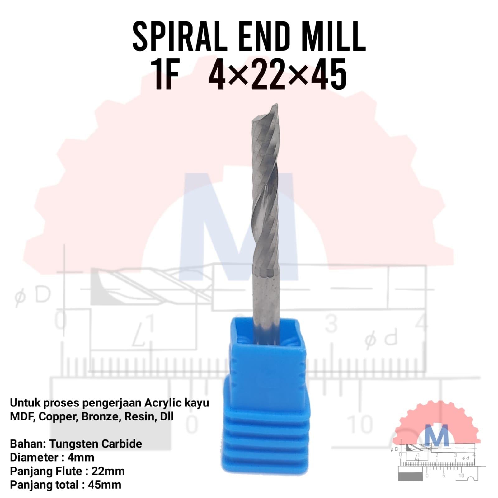 Endmill 1 Flute Spiral 4mm CNC Router Bit Single Flute End Mill