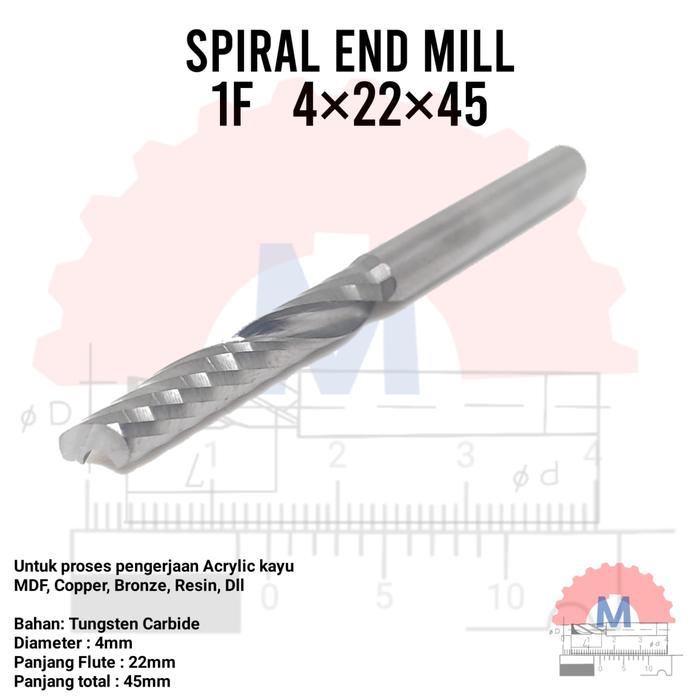 Endmill 1 Flute Spiral 4mm CNC Router Bit Single Flute End Mill
