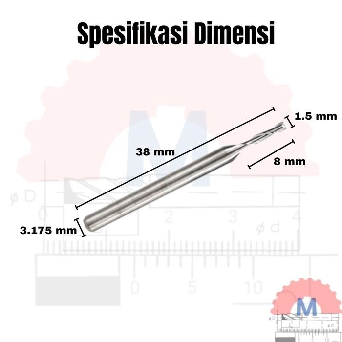 Endmill 2 Flute Spiral 1.5mm CNC Router Bit Carbide 2F