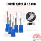 Endmill 2 Flute Spiral 1.5mm CNC Router Bit Carbide 2F