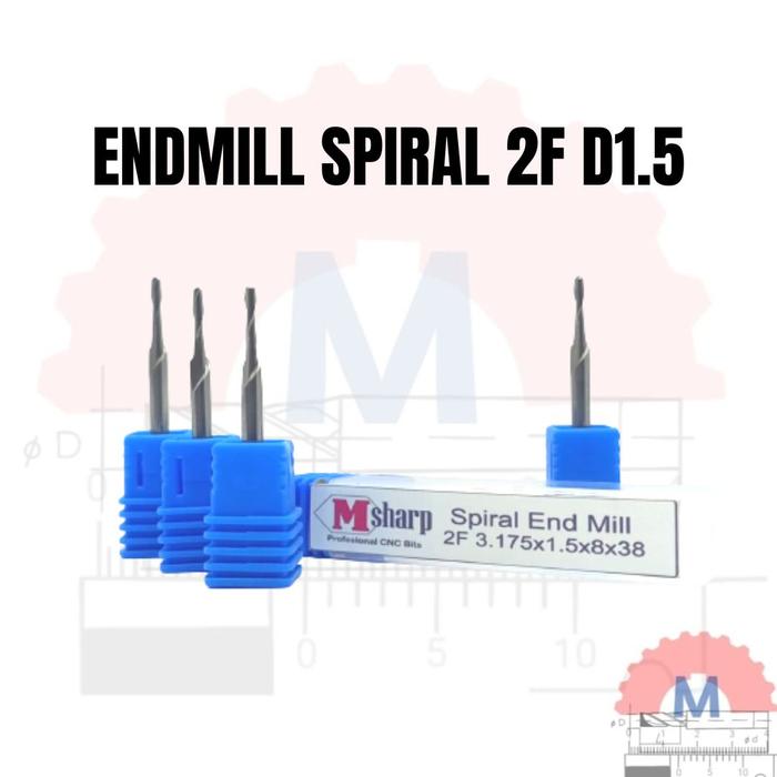 Endmill 2 Flute Spiral 1.5mm CNC Router Bit Carbide 2F