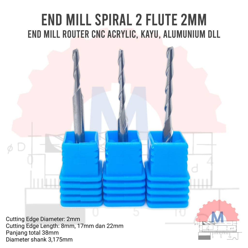 Endmill 2 Flute Spiral 2mm CNC Router Bit Carbide