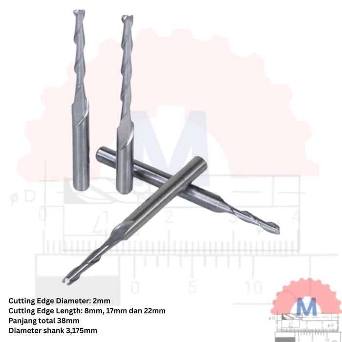 Endmill 2 Flute Spiral 2mm CNC Router Bit Carbide