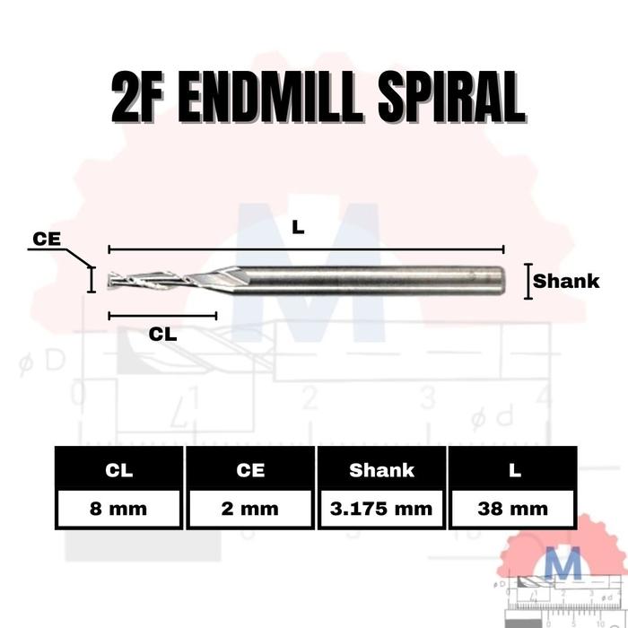 Endmill 2 Flute Spiral 2mm CNC Router Bit Carbide