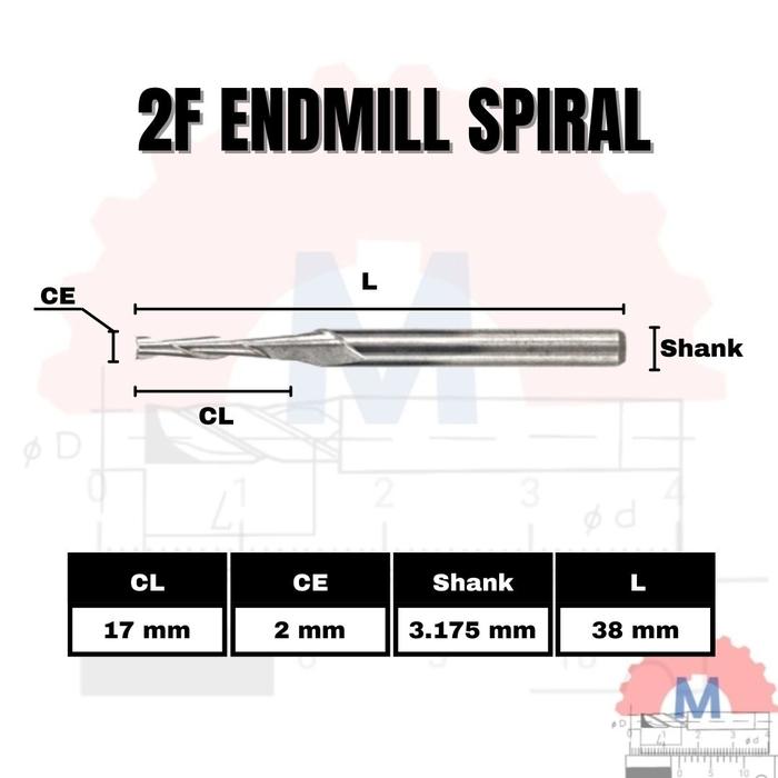 Endmill 2 Flute Spiral 2mm CNC Router Bit Carbide