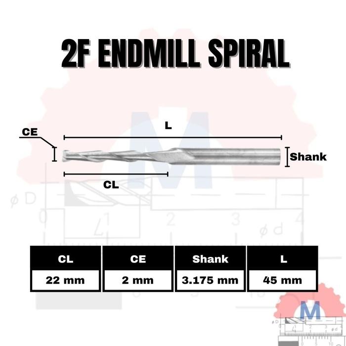 Endmill 2 Flute Spiral 2mm CNC Router Bit Carbide