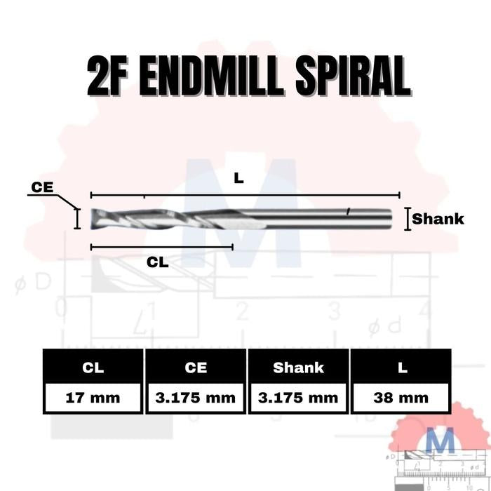 Endmill 2 Flute Spiral 3.175mm CNC Router Bit Carbide