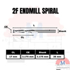 Endmill 2 Flute Spiral 3.175mm CNC Router Bit Carbide
