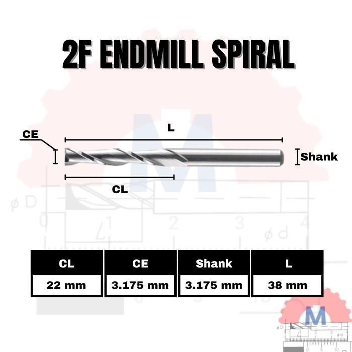 Endmill 2 Flute Spiral 3.175mm CNC Router Bit Carbide