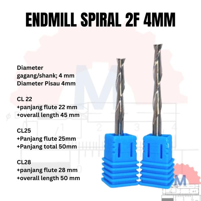 Endmill 2 Flute Spiral 4mm CNC Router Bit Carbide