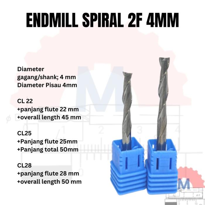 Endmill 2 Flute Spiral 4mm CNC Router Bit Carbide