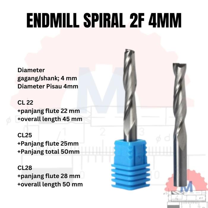 Endmill 2 Flute Spiral 4mm CNC Router Bit Carbide