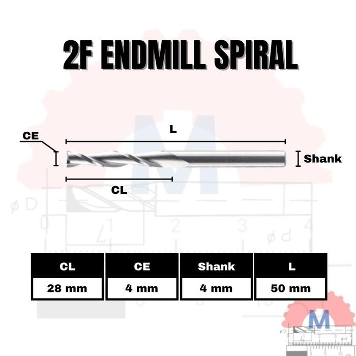 Endmill 2 Flute Spiral 4mm CNC Router Bit Carbide