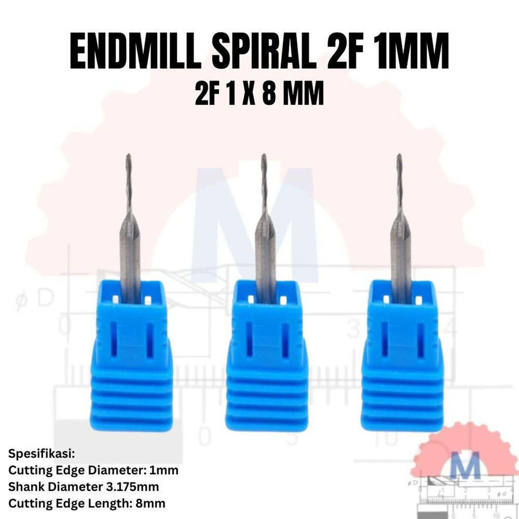 Endmill 2 Flute Spiral 1mm CNC Router Bit Carbide