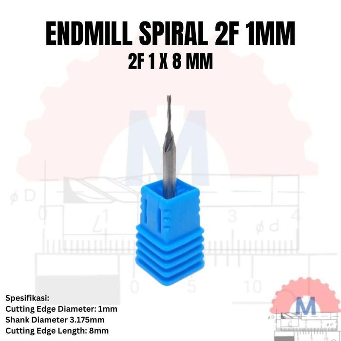 Endmill 2 Flute Spiral 1mm CNC Router Bit Carbide