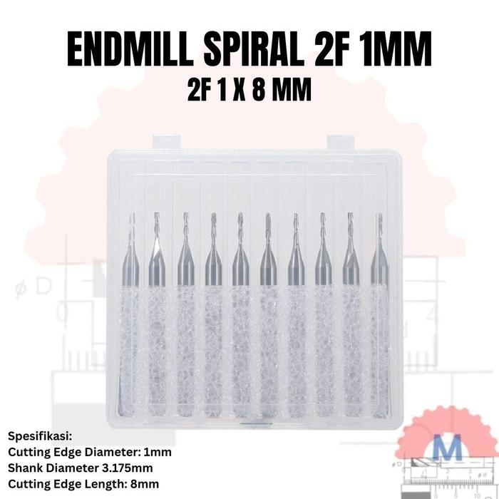 Endmill 2 Flute Spiral 1mm CNC Router Bit Carbide